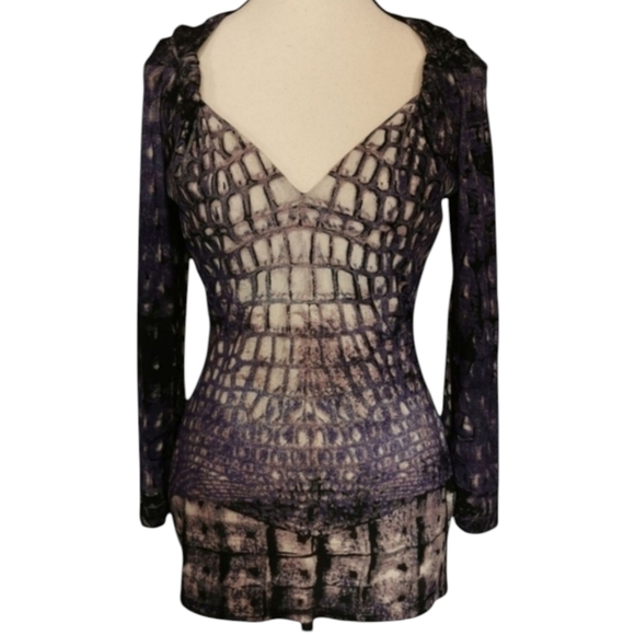 Roberto Cavalli Snakeskin Illusion Stretch Top Twisted Shoulder Detail Size M - Picture 2 of 16